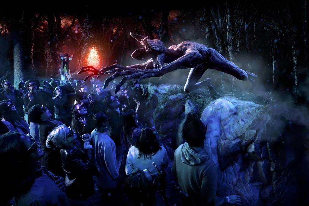 A Demogorgon leaping towards the crowd at Stranger Things: The Experience