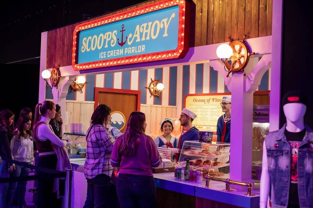Stranger Things: The Experience's Scoops Ahoy! ice cream parlor serving themed scoops of ice cream to guests