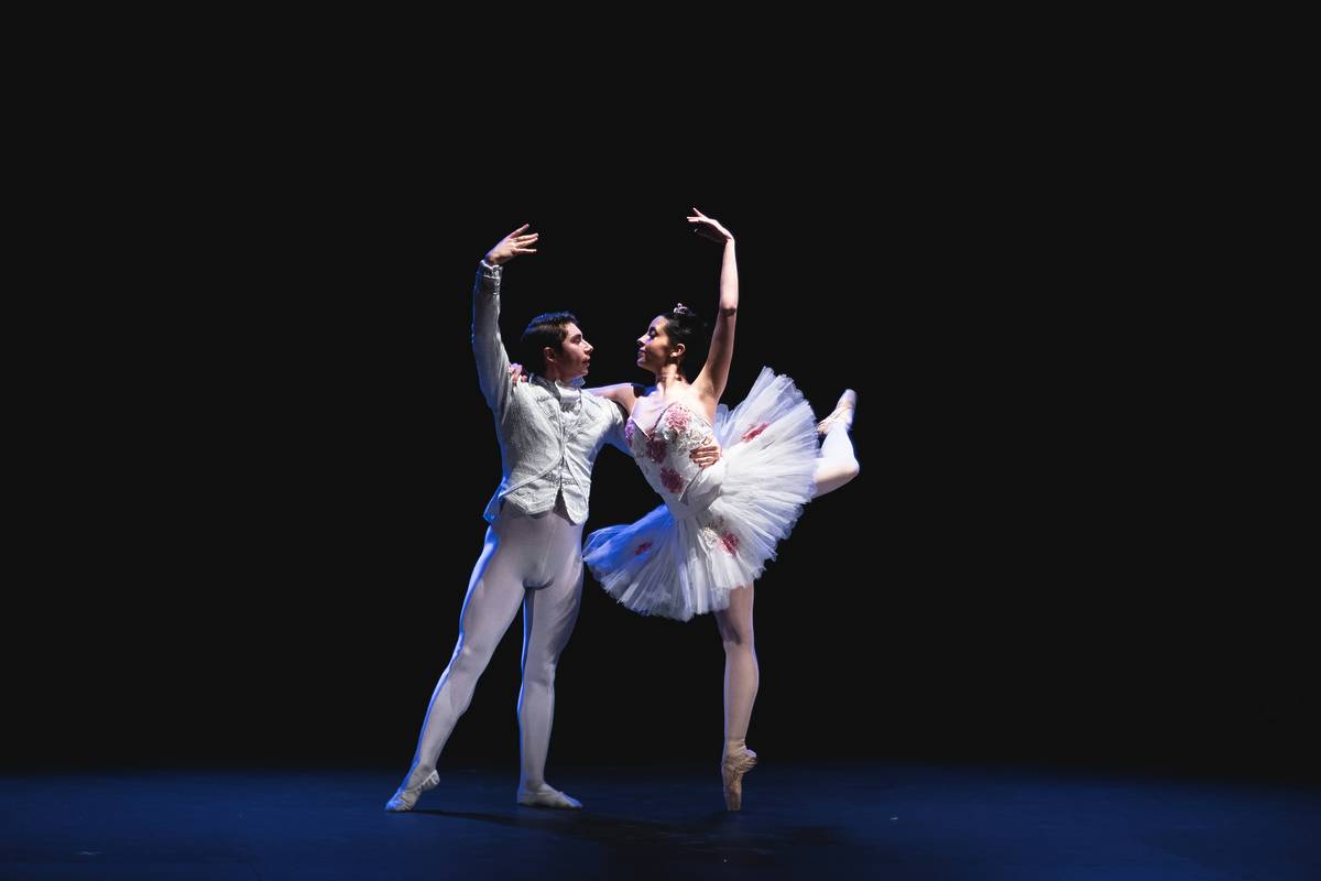 Bailarín y bailarina de ballet durante una función