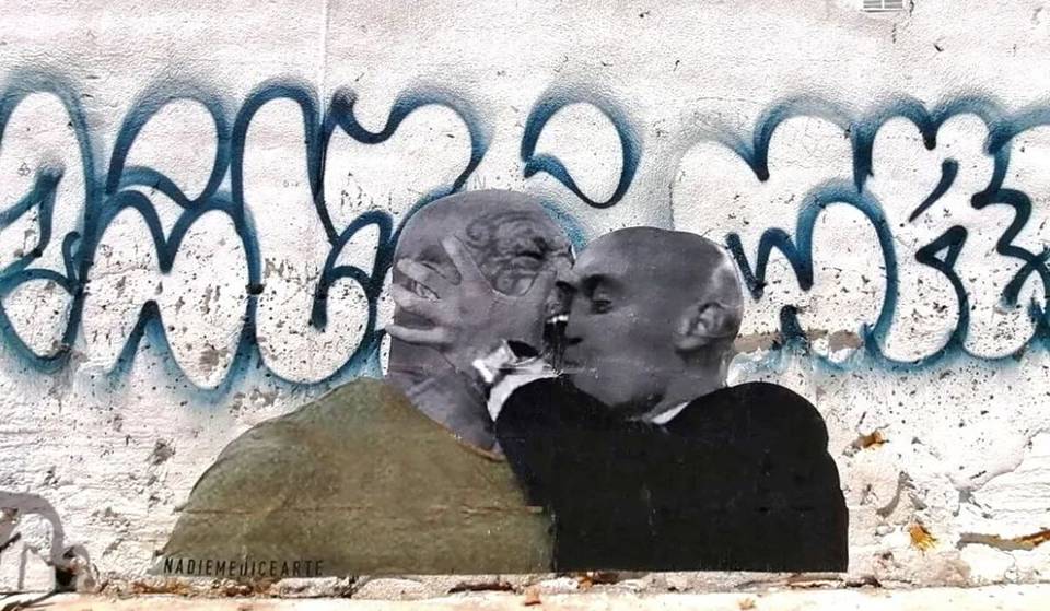 Aparece un mural con Rubiales besando a Mike Tyson en Barcelona