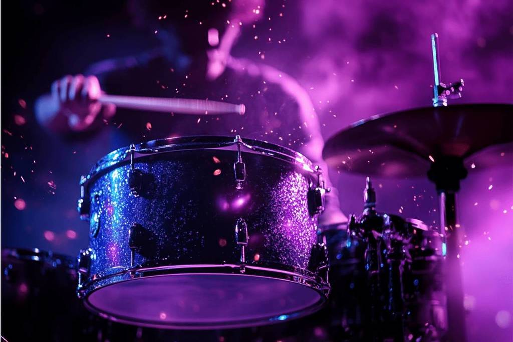 Primo piano di un percussionista che suona la batteria in We call it Drums.