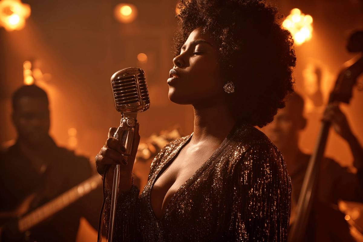 Primer plano de una cantante durante We call it Jazz: Tribute to Soul.