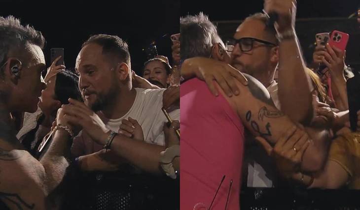 Robbie Williams makes a fan sing at his concert in Barcelona: &#8220;It&#8217;s my favorite song, Rob&#8221;.
