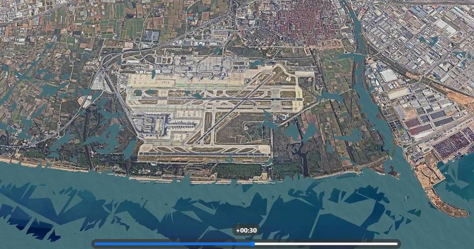La mappa 3D che pochi guardano nel dibattito su El Prat: mostra le future piste completamente allagate