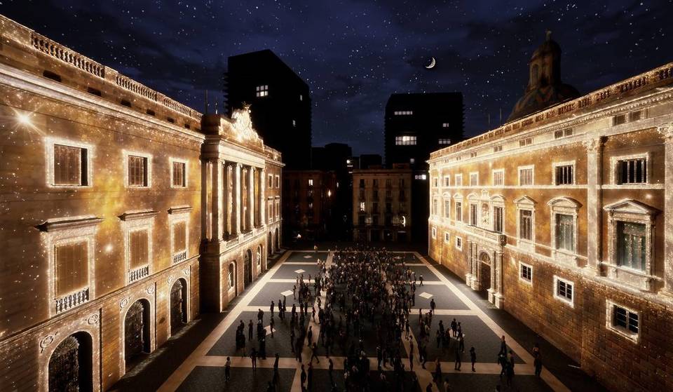Ni pesebre ni estrella gigante: la plaça Sant Jaume cubre con 50 millones de píxeles “dorados” el Ayuntamiento y la Generalitat en un mapping inmersivo esta Navidad 2025