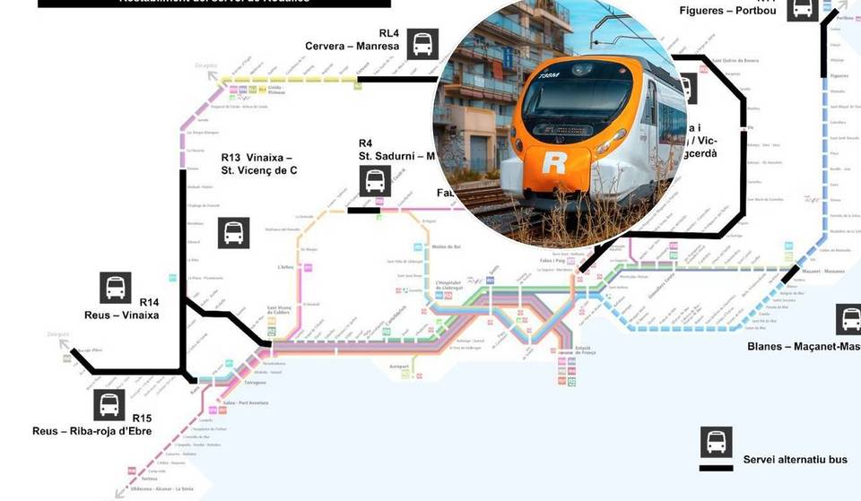 Kaart van het gedeeltelijke herstel van Rodalies: welke treinlijnen rijden, hoe ver en welke alternatieve diensten zijn er deze maandag in Catalonië?