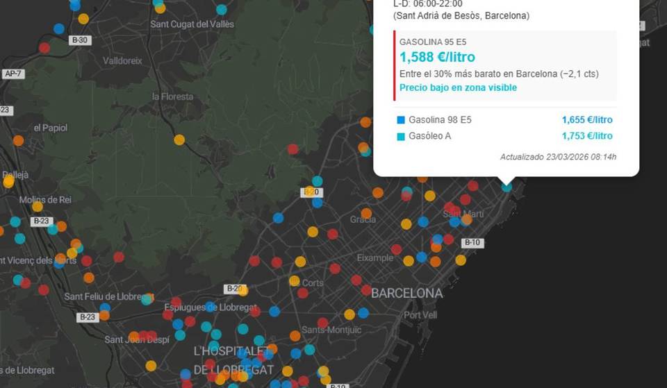 Poupa até 16 € por depósito em Barcelona: o mapa interativo para localizar os postos de abastecimento «oásis» com os preços mais baixos