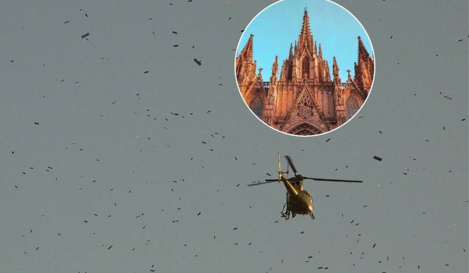 Een “bombardement” op de Sant Felip Neri: een helikopter laat 10.000 papieren gedichten neerdalen boven Ciutat Vella, die je kunt oppakken om de aanvallen van 1938 te herdenken