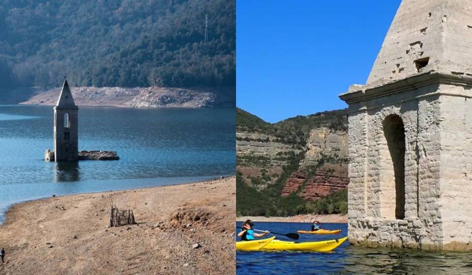 Fue el símbolo de la sequía y ahora es una escapada ideal: excursiones y kayaks en el pantano de Sau para remar hasta el campanario