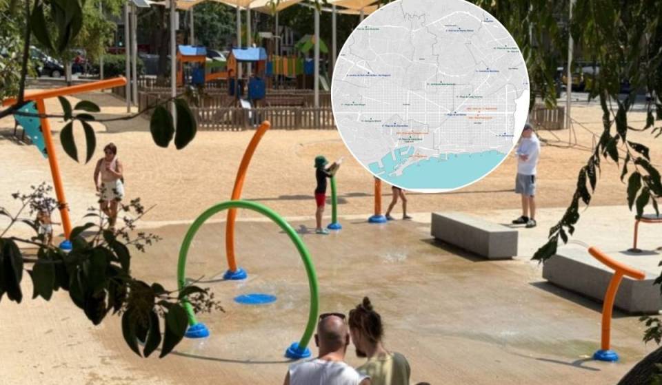 Sie sind wie Strände, nur aus Asphalt: Karte der 18 Wasserspielplätze, an denen du dich mitten zwischen den Gebäuden in Barcelona abkühlen kannst