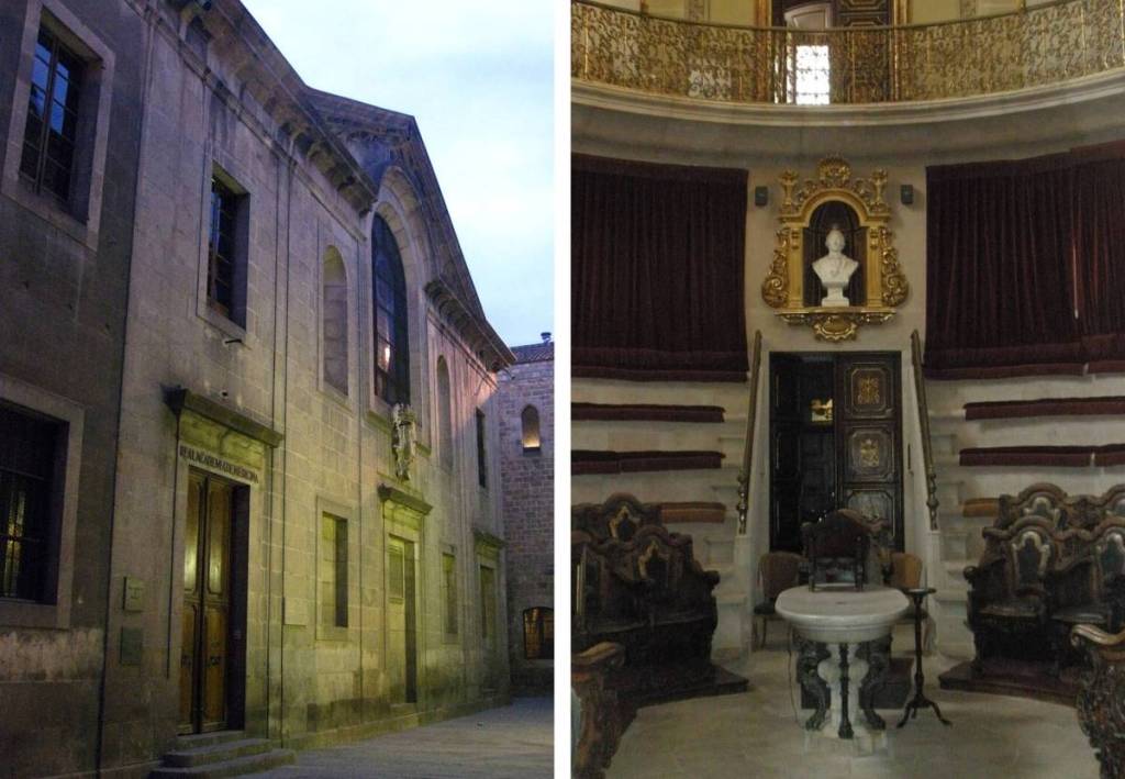 Fachada y Anfiteatro anatómico histórico de la Real Academia de Medicina de Cataluña, en Barcelona.