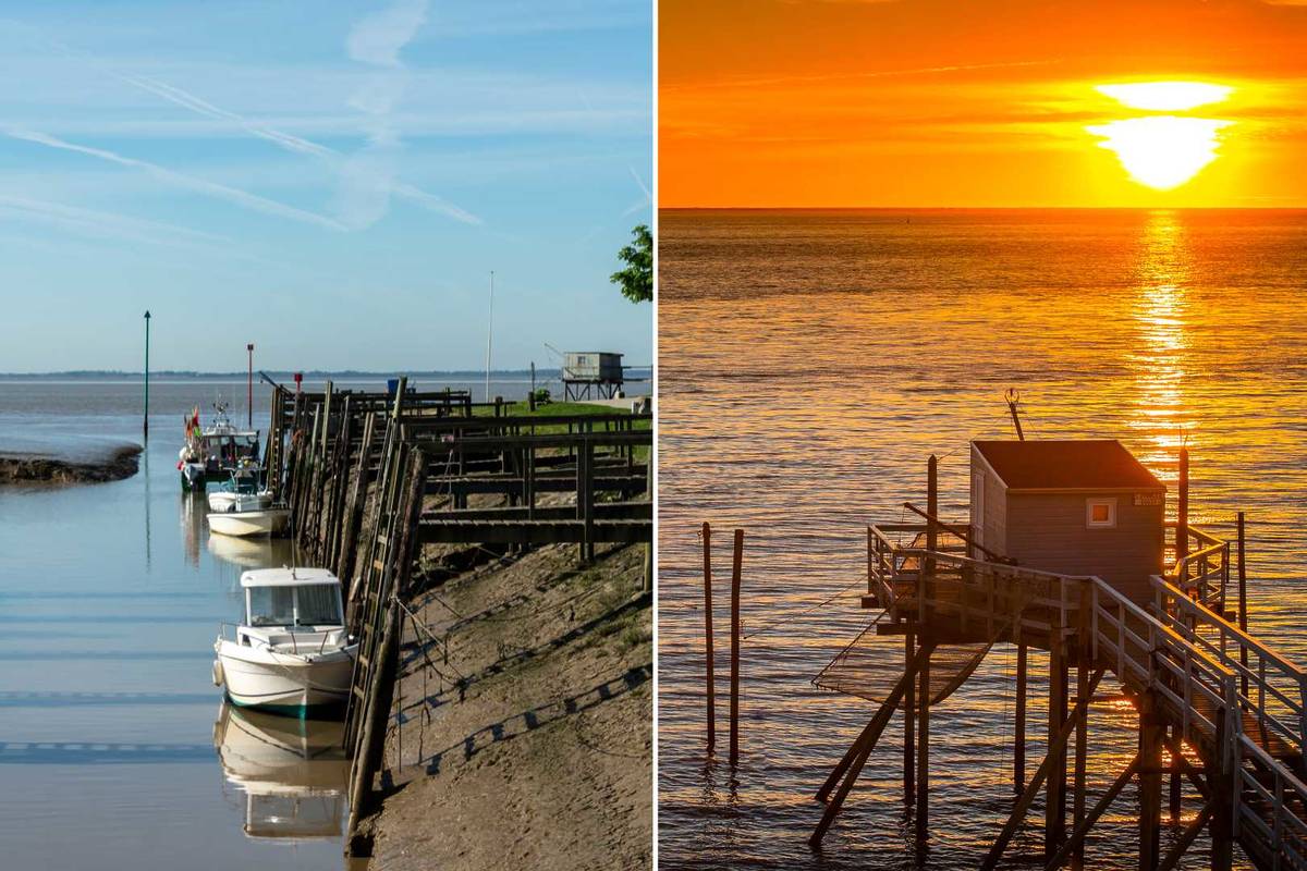 Vue sur l'estuaire et les carrelets depuis Talmont-sur-Gironde