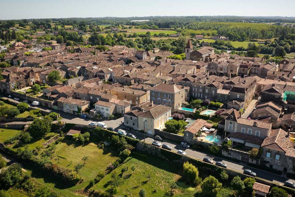 Aerial view of Monpazier, a medieval village near Bordeaux