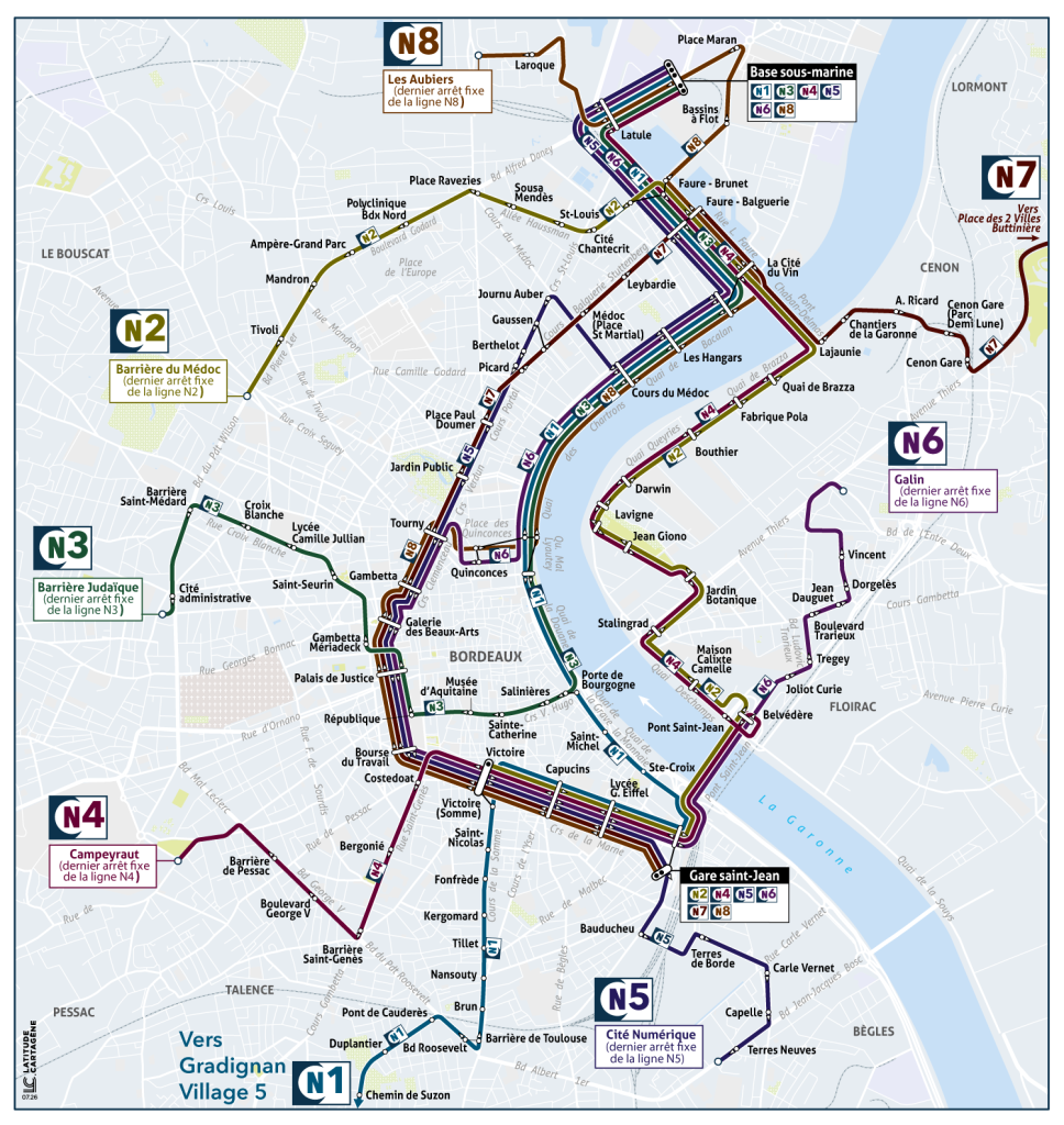 Map of the TBM night bus network