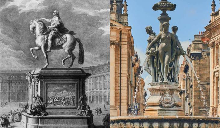 En 1792, la statue au centre de la Place de la Bourse est fondue par les révolutionnaires ; aujourd’hui, la fontaine des Trois Grâces est l’un des symboles majeurs de Bordeaux