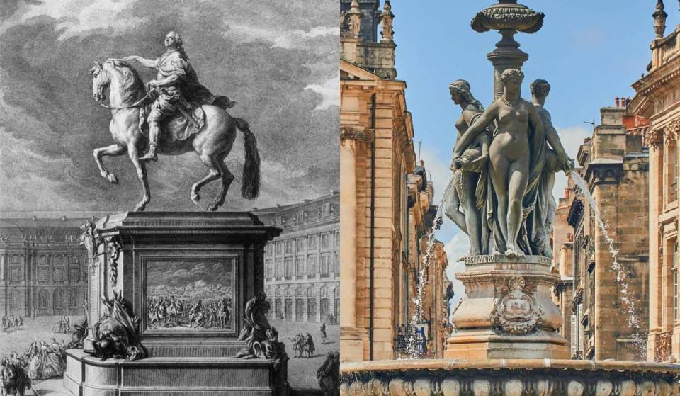 En 1792, la statue au centre de la Place de la Bourse est fondue par les révolutionnaires ; aujourd’hui, la fontaine des Trois Grâces est l’un des symboles majeurs de Bordeaux