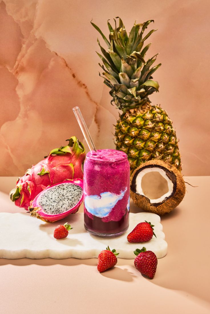 colorful smoothie and fruit