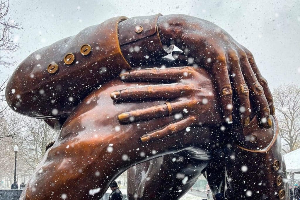 embrace monument in snow winter