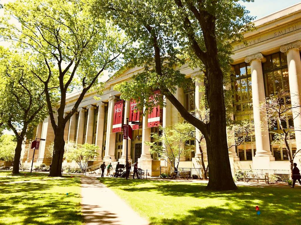 The façade of Harvard Law School on a sunny day as part of the Boston Bucket List article.