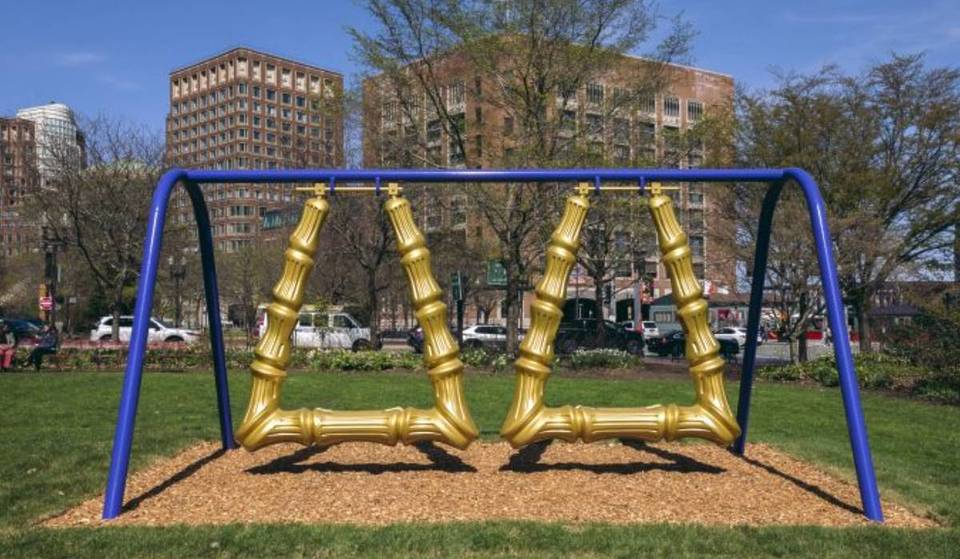 Two Massive 10-Foot-Tall Earring Swings Are Now At The Rose Kennedy Greenway
