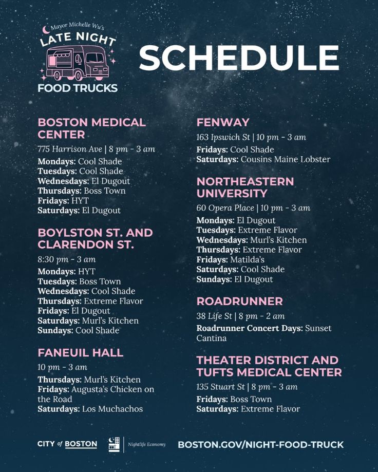 schedule for late night food trucks in boston