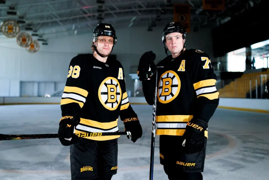 Image shows the new jerseys of the Boston Bruins