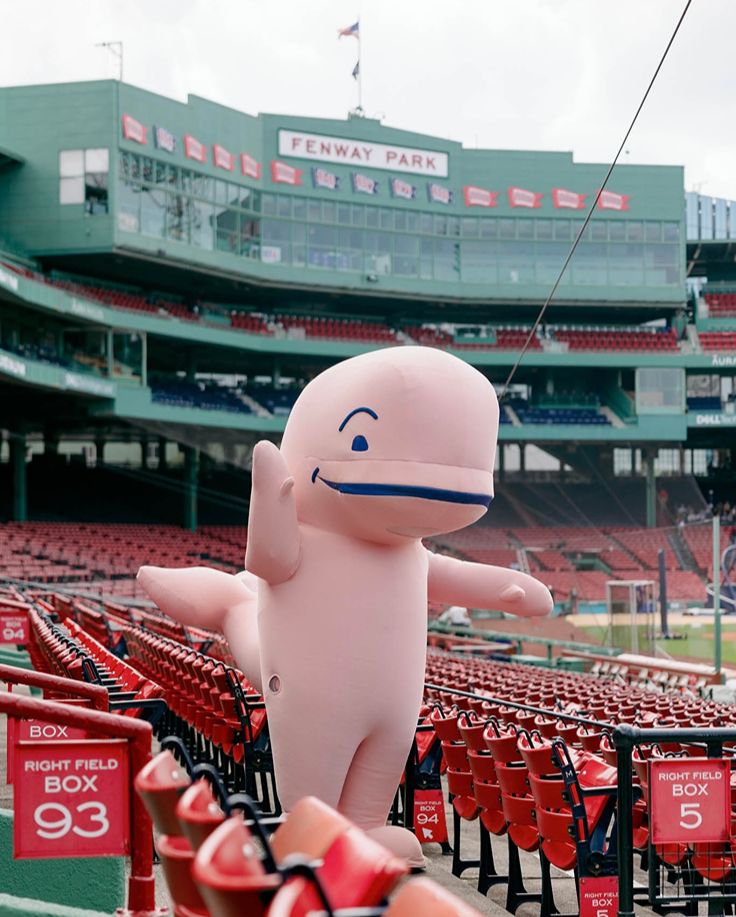 vineyard vines pink whale mascot at fenway park