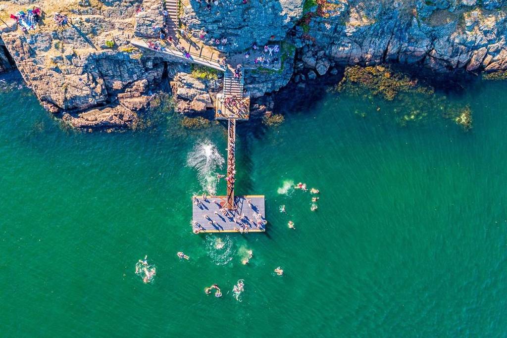 aerial view of the swimming dock at crocker park in marblehead