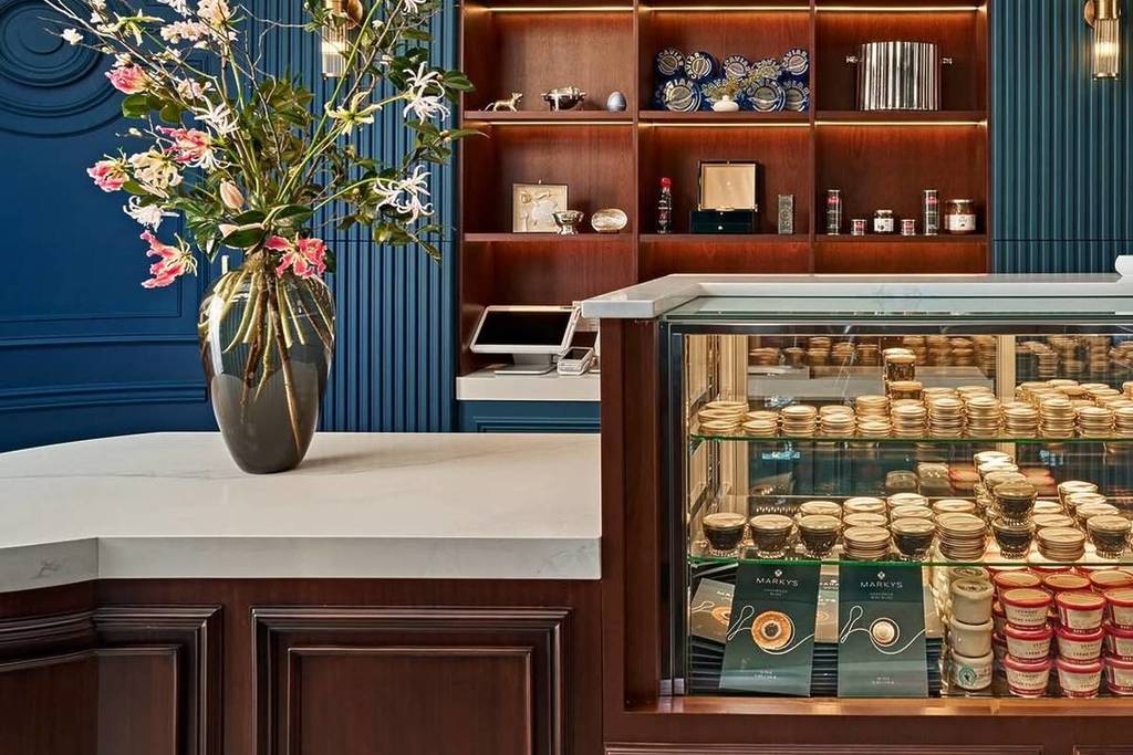 interior of caviar boutique with caviar case