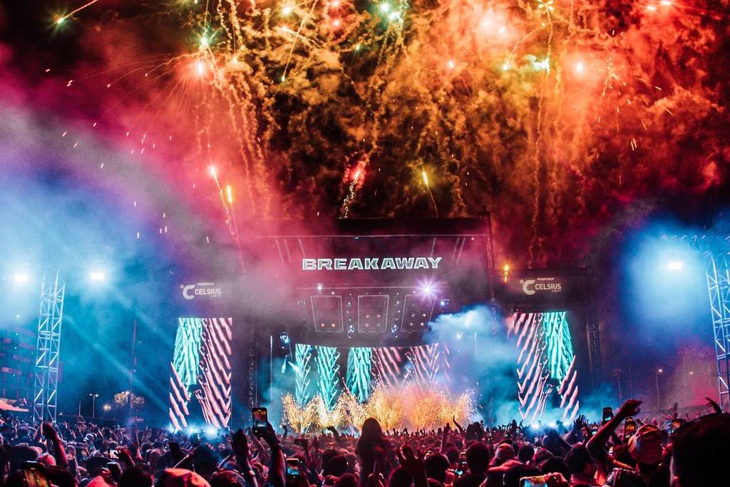 outdoor music festival with fireworks