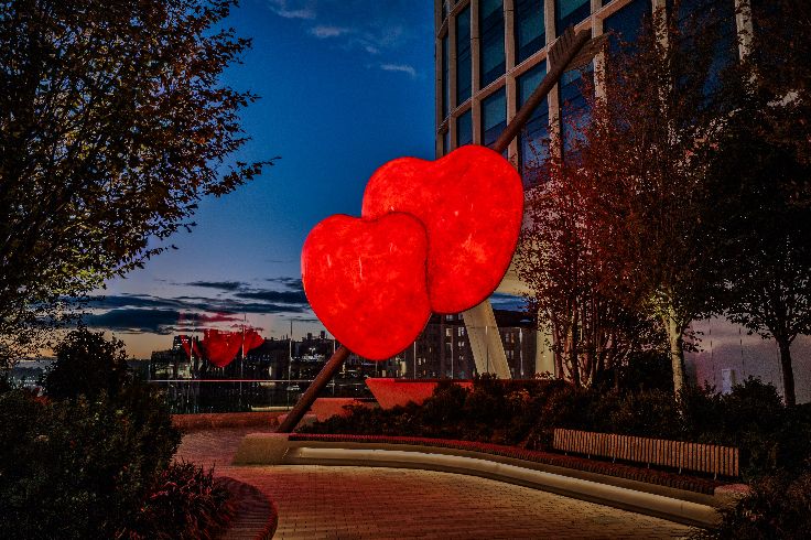 double heart glowing at night