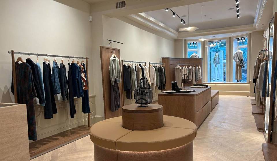 This British Fashion House Just Opened Its First Boston Boutique On Newbury Street—With 1,400-Square-Feet Of Giftable Cashmeres, Cozy Wools, & Supple Leathers