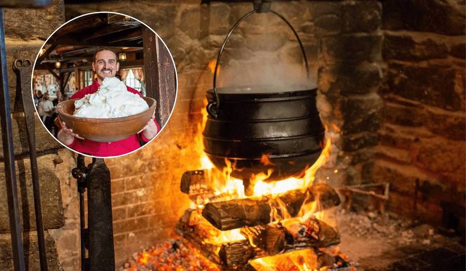 This Inn 90 Minutes Outside Boston Hosts A 1700s American Fireplace Feast—With A 300-Year-Old Roasting Jack, Cauldron Chowder, And A Whipped Cream Bowl Larger Than Your Head