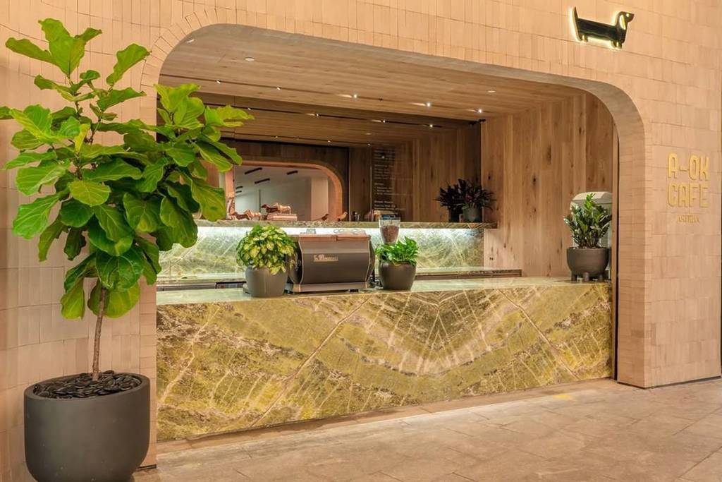 stylish cafe with marble counters