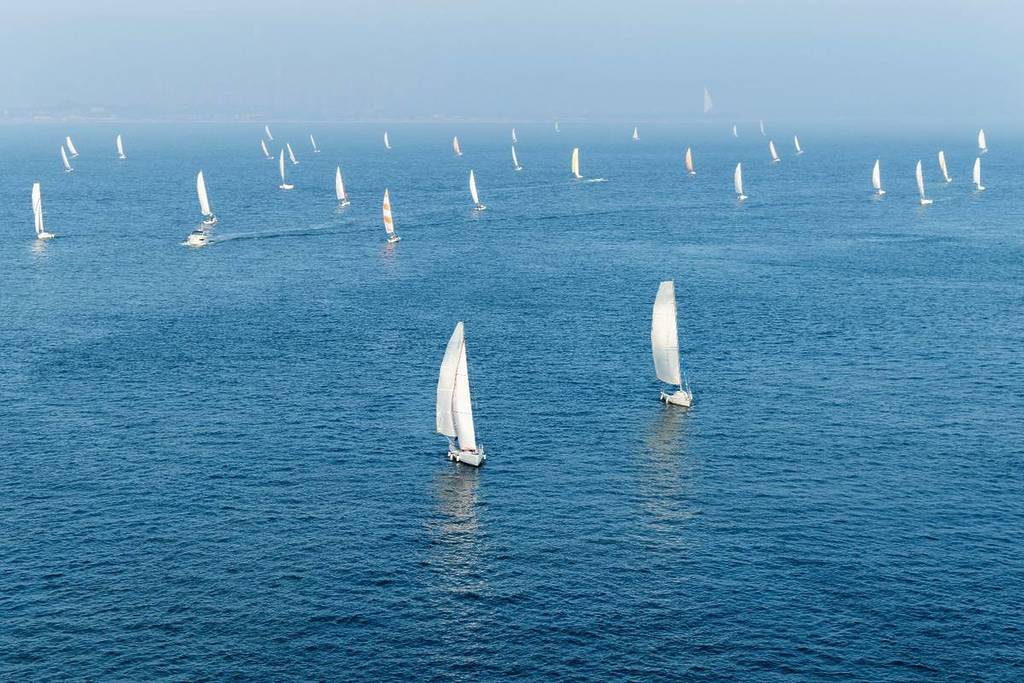 Group of sailboats in the sea.