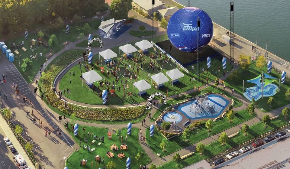 The world’s largest soccer ball bounces into Boston next week—a world record-breaking 45-foot-wide ball visible from the troposphere