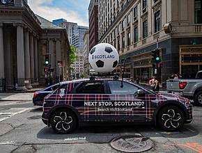 A fleet of 11 tartan taxis takes over Boston this weekend—with a chance to win a $5K trip to Scotland