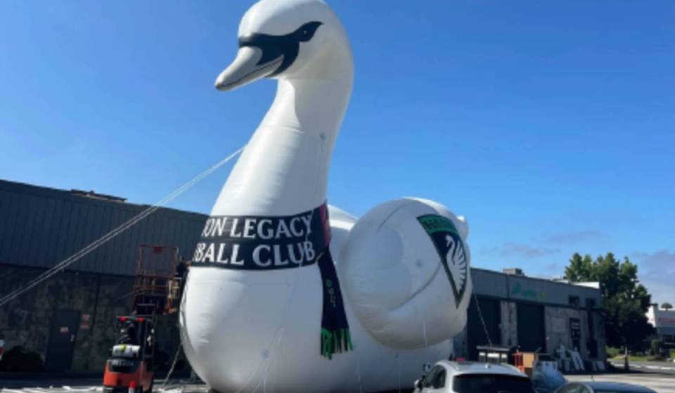 A massive 44-foot-tall soccer swan lands on Boston Common for a free World Cup celebration this week