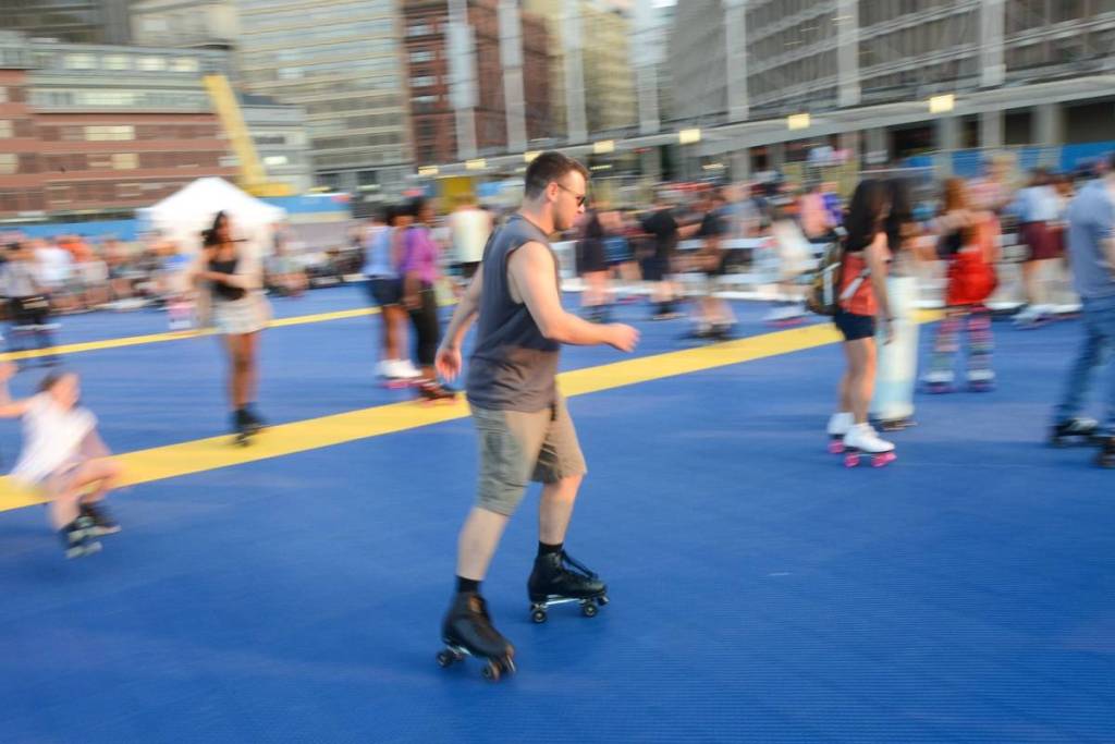 Scenes from “A Celebration of Summer: The Donna Summer Memorial Roller Disco Tribute Party” on City Hall Plaza in Boston.
