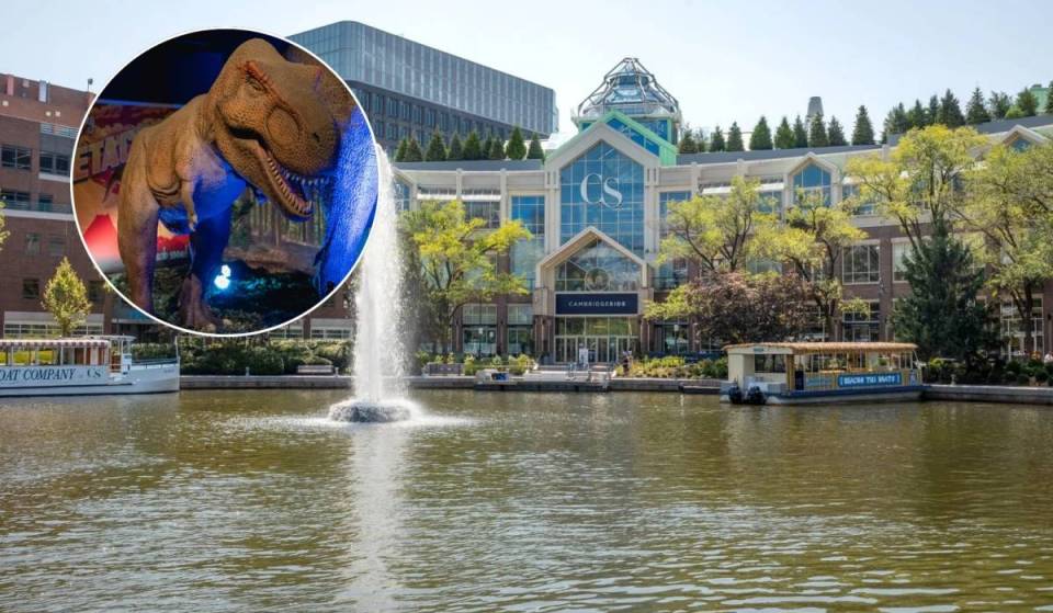 Just steps from downtown Boston, a massive waterfront shopping mall is hosting a 30,000-square-foot prehistoric safari, bringing 50 life-sized animatronic dinosaurs, VR adventures, and discounted $17.76 tickets