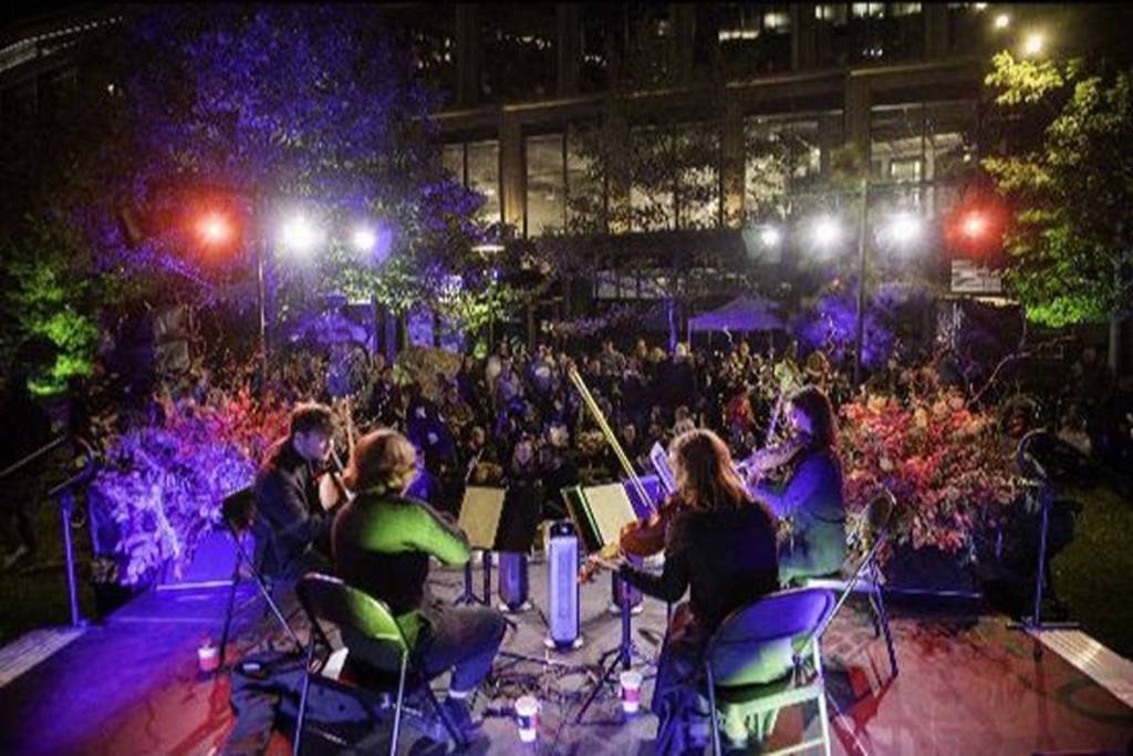 outdoor concert quartet boston night