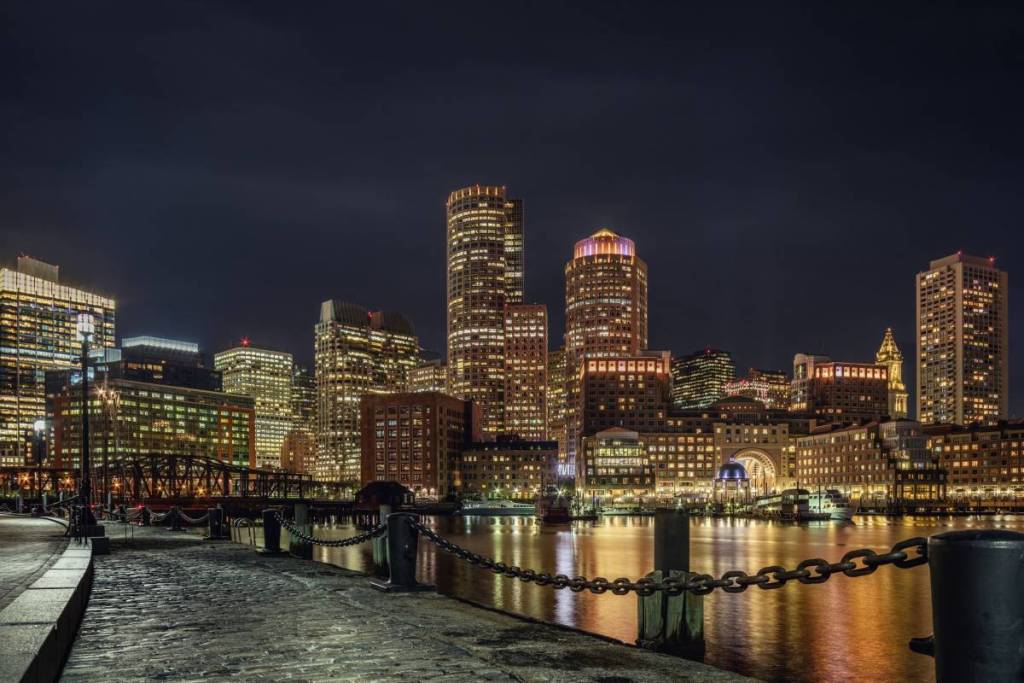 boston harbor night