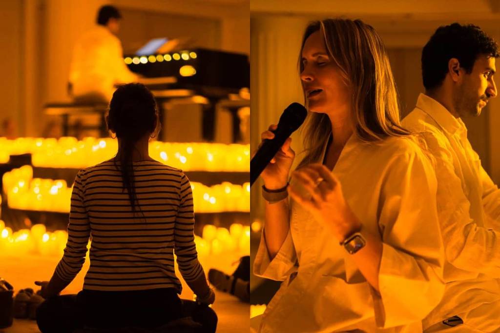 Candlelight Meditation relaxation and wellness experience: an expert guides the public to wait for mindfulness