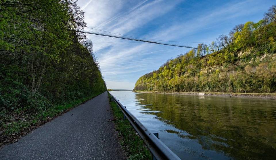 Suspendue à 50 mètres de haut, cette impressionnante passerelle dévoile un panorama exclusif sur la frontière – un géant d&rsquo;acier qui finance la biodiversité locale !