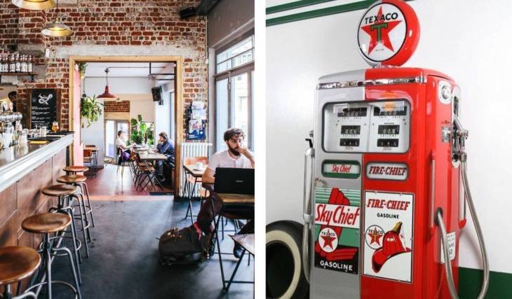 In Saint-Gilles, this former gas station has been transformed into a trendy café