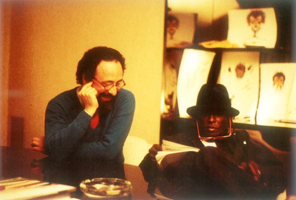 Giacomo Pellicciotti and Miles Davis during an interview
