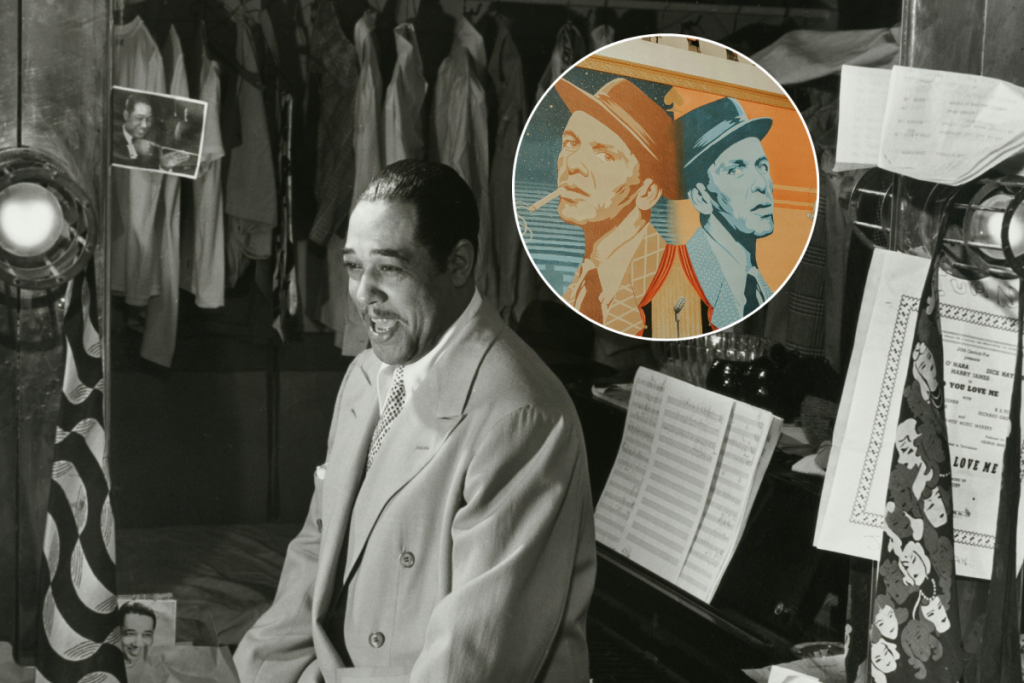 Photo collage of Duke Ellington and Frank Sinatra
