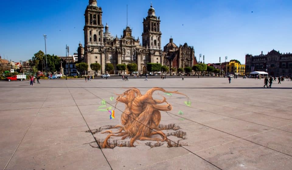 Pintan corazones gigantes en el Zócalo el 14 de febrero