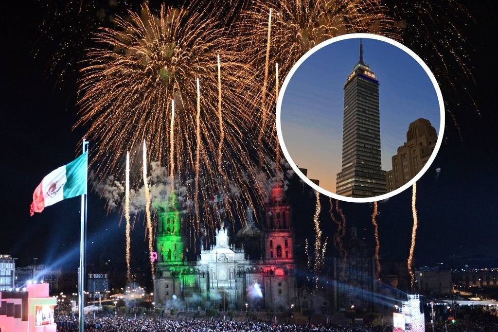 fuegos artificiales 15 de septiembre Torre Latinoamericana 2025