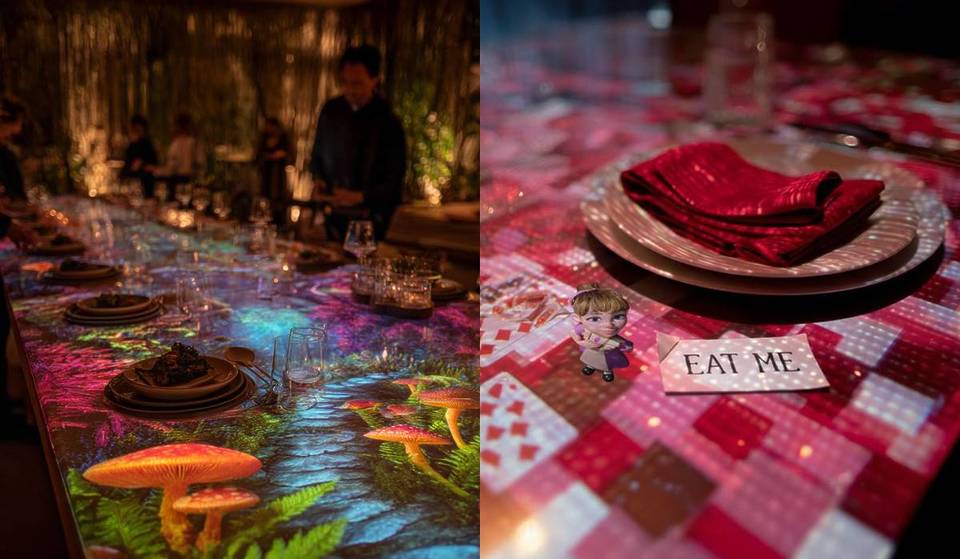 La cena inmersiva en CDMX que te lleva al «País de las Maravillas»: mesa con video-mapping y menú de 3 tiempos
